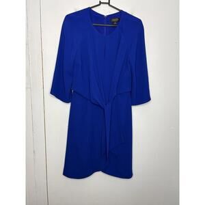Tahari Dress Womens 4 Petite 4P Cobalt Evening Cocktail Tie Front Faux Wrap